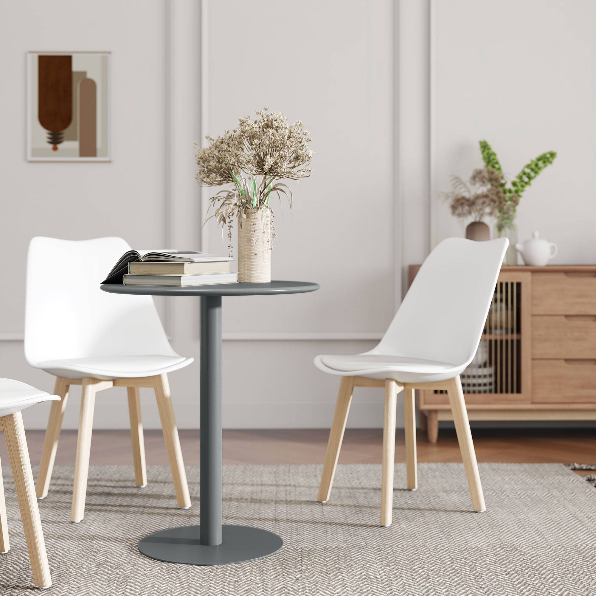 Table de salle à manger ronde pour 2 personnes, en acier, pour une utilisation intérieure et extérieure, grise - Image 9