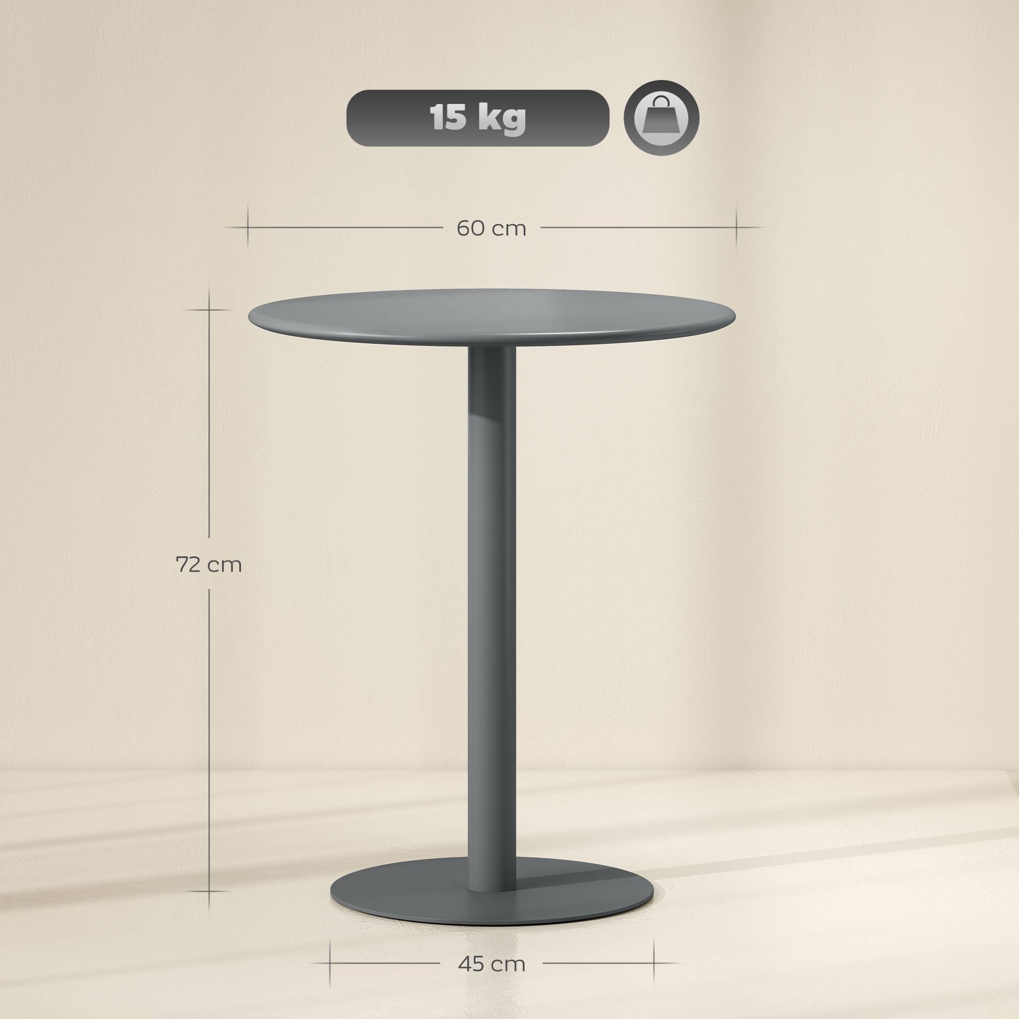 Table de salle à manger ronde pour 2 personnes, en acier, pour une utilisation intérieure et extérieure, grise - Image 4