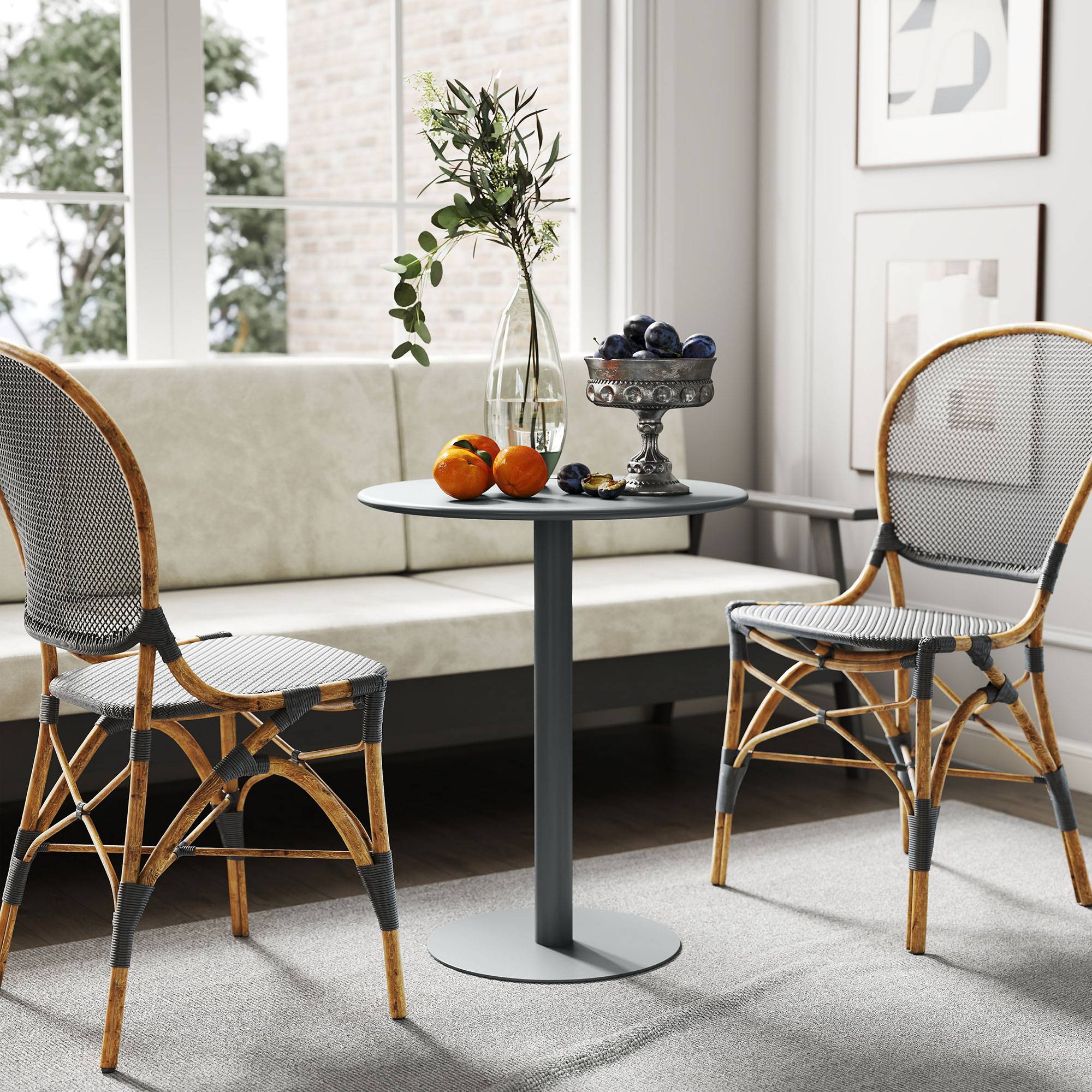 Table de salle à manger ronde pour 2 personnes, en acier, pour une utilisation intérieure et extérieure, grise - Image 8