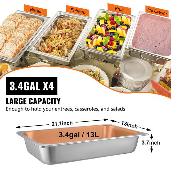 VEVOR Lot de 4 plats rectangulaires en inox 13L, épaisseur 0,8mm, poli miroir, pour aliments chauds/froids, cuisson au four. - Image 4