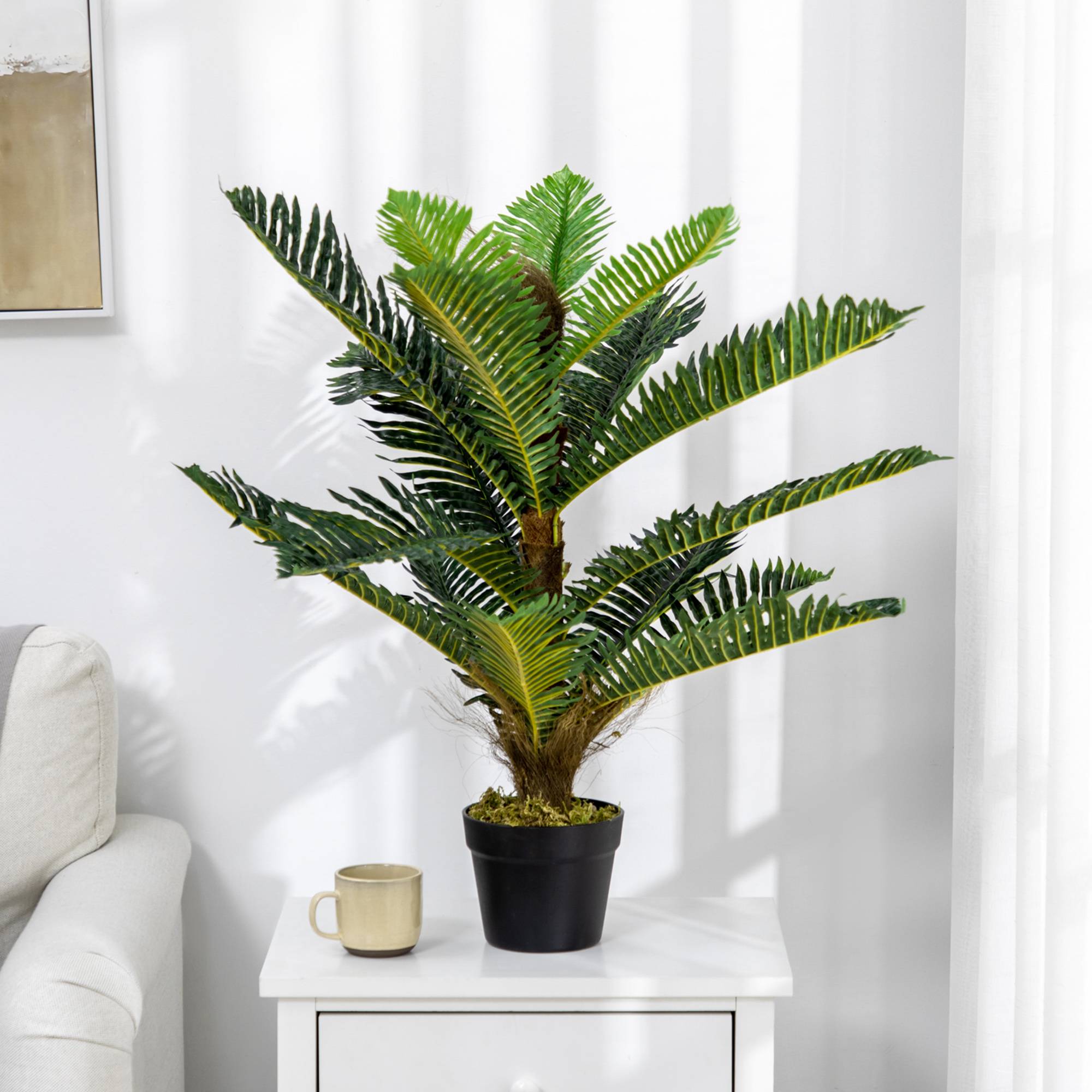 Palmier artificiel PEVA ambiance végétale intérieur 18 grandes feuilles 85cm vert - ComfortXL Outdoor Living - Image 7