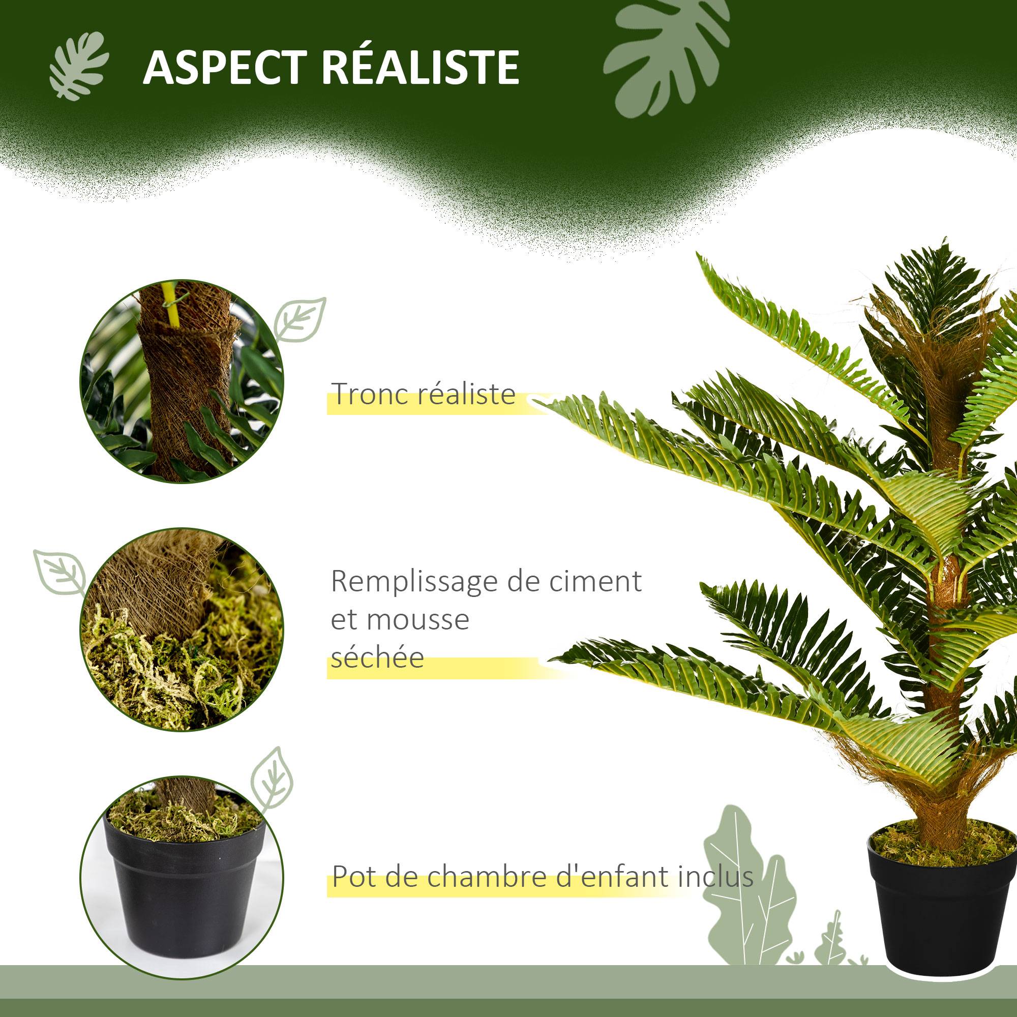 Palmier artificiel PEVA ambiance végétale intérieur 18 grandes feuilles 85cm vert - ComfortXL Outdoor Living - Image 5