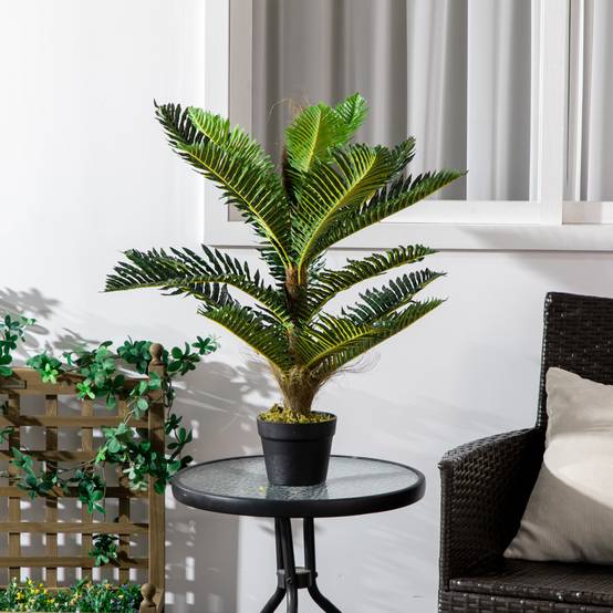 Palmier artificiel PEVA ambiance végétale intérieur 18 grandes feuilles 85cm vert - ComfortXL Outdoor Living - Image 3