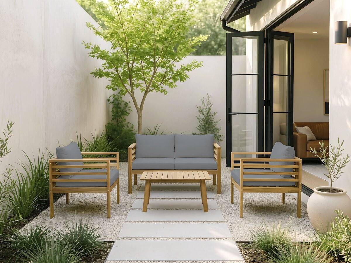 Habitat Et Jardin - Salon De Jardin En Bois Avec Coussins "beckham" - 4 Places - Gris -habitat Et Jardin - Image 2