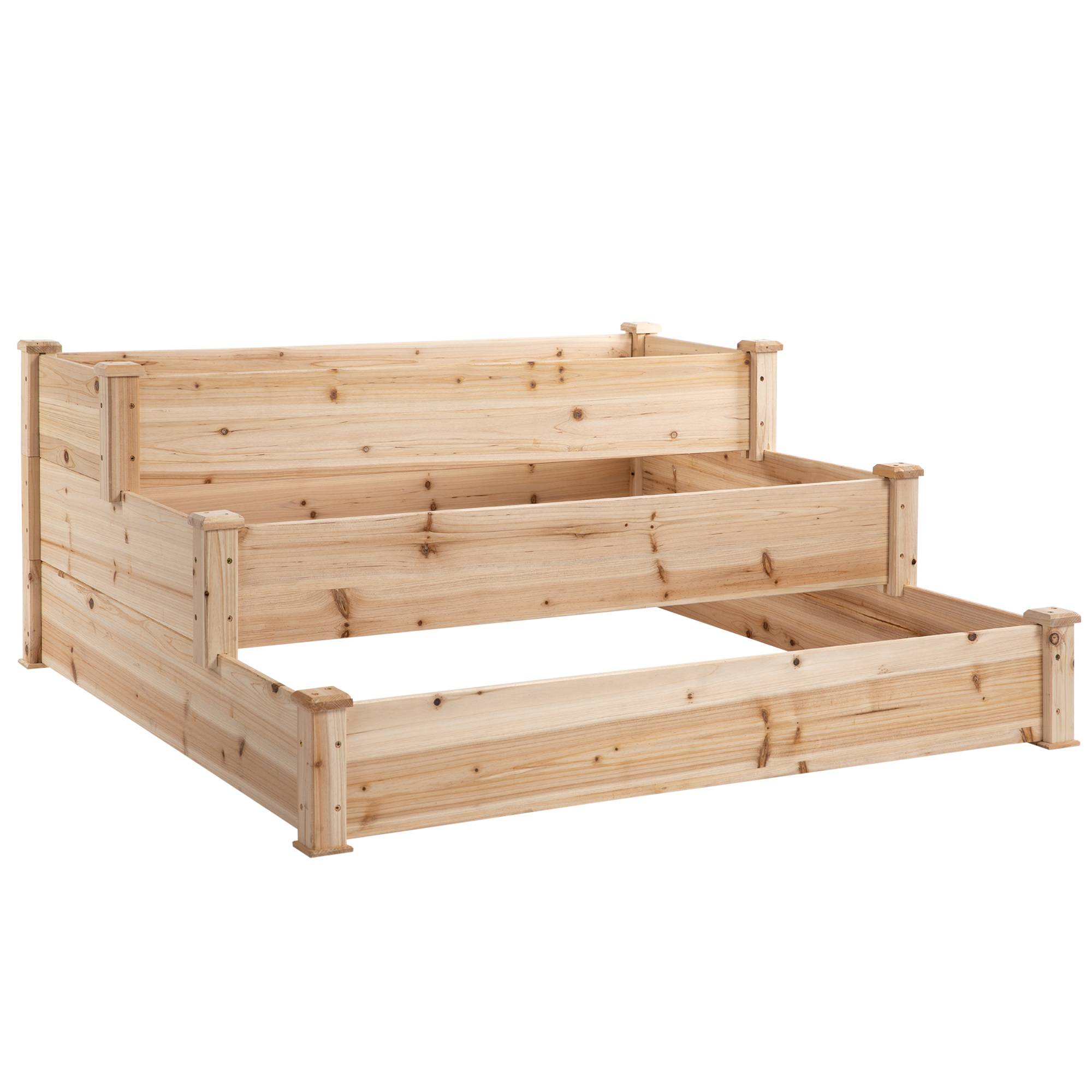 Bac à fleurs surélevé en bois naturel 3 niveaux pour jardin et balcon 124 x 124 x 56 cm - PANGIVO - Image 1