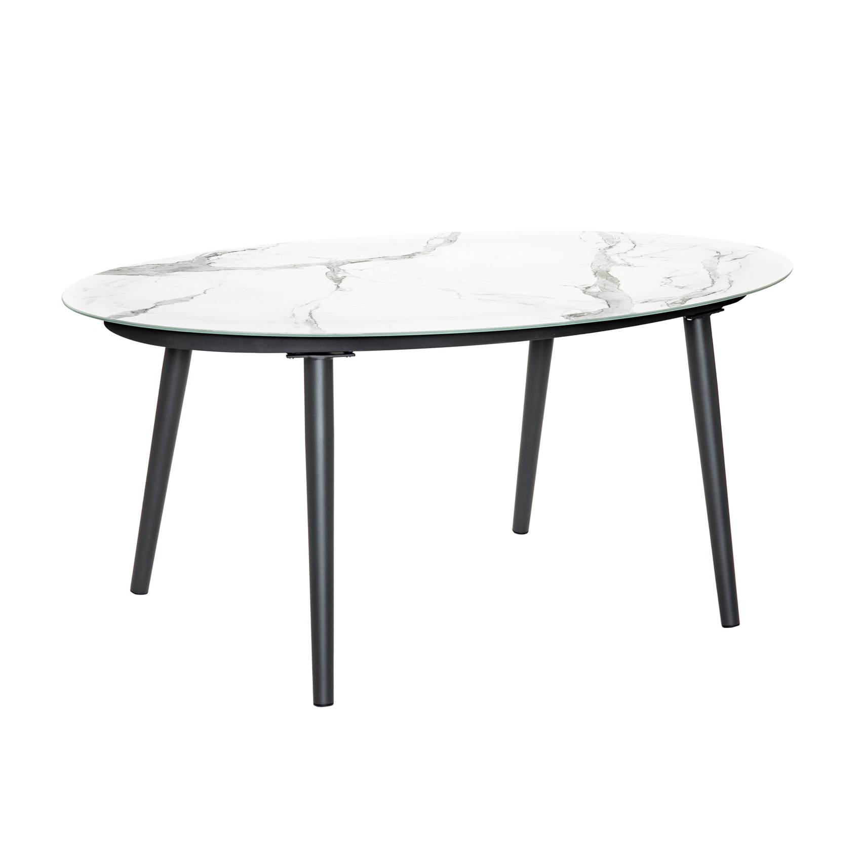 Table ovale à l'aspect marbre clair - JARDILINE - Aluminium/Céramique/Verre - Gris anthracite - Imagen 2
