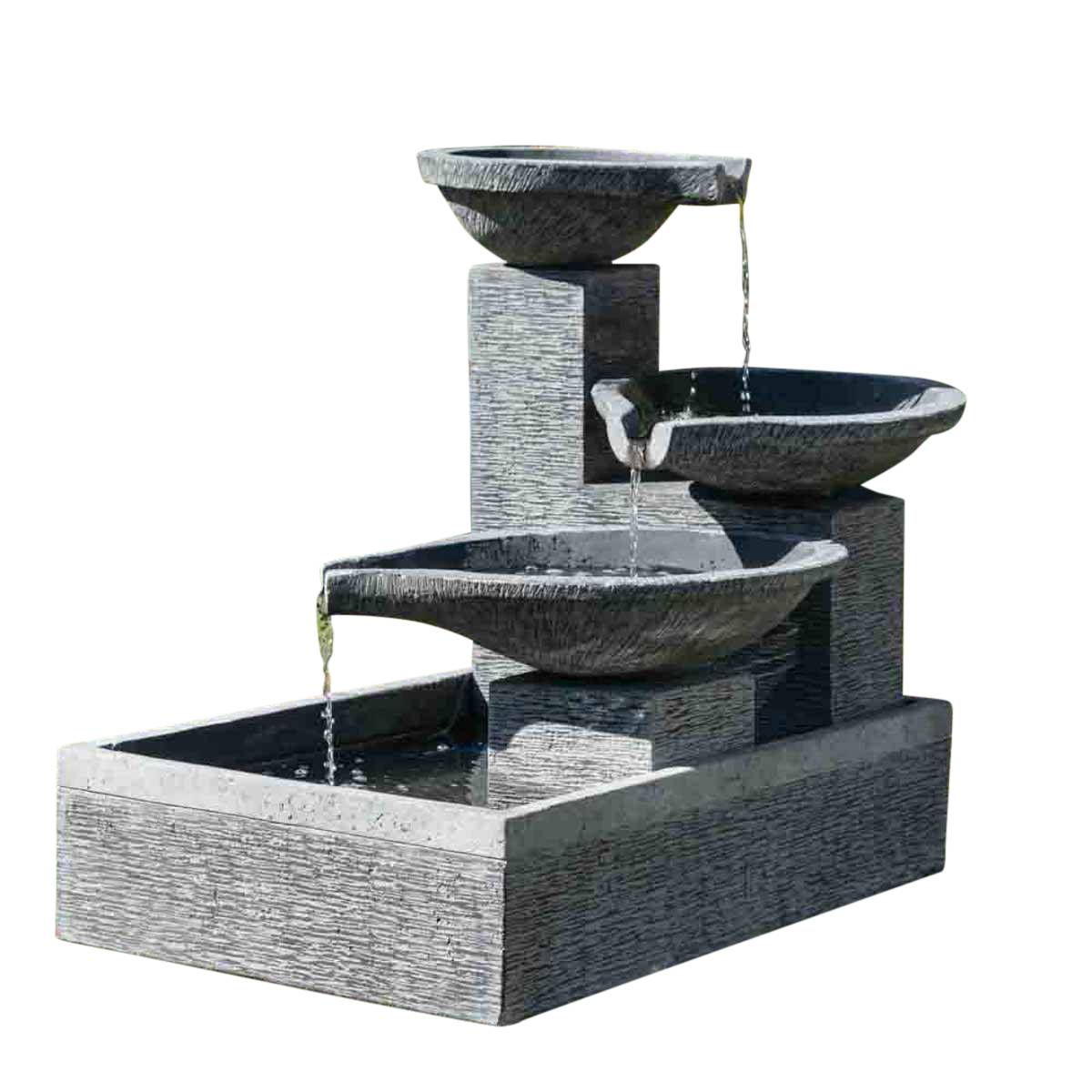 Fontaine de jardin à débordement bassin 3 vasques noire grise - Image 1