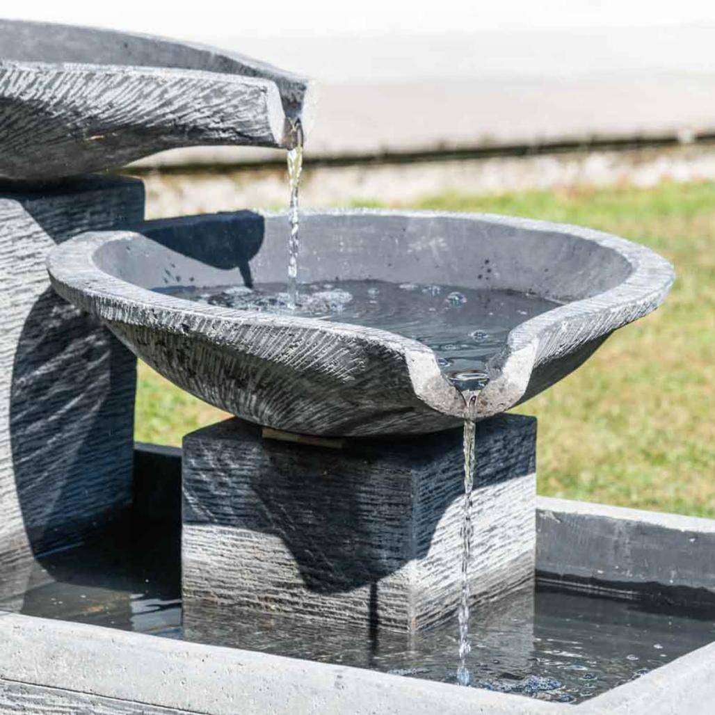 Fontaine de jardin à débordement bassin 3 vasques noire grise - Image 5