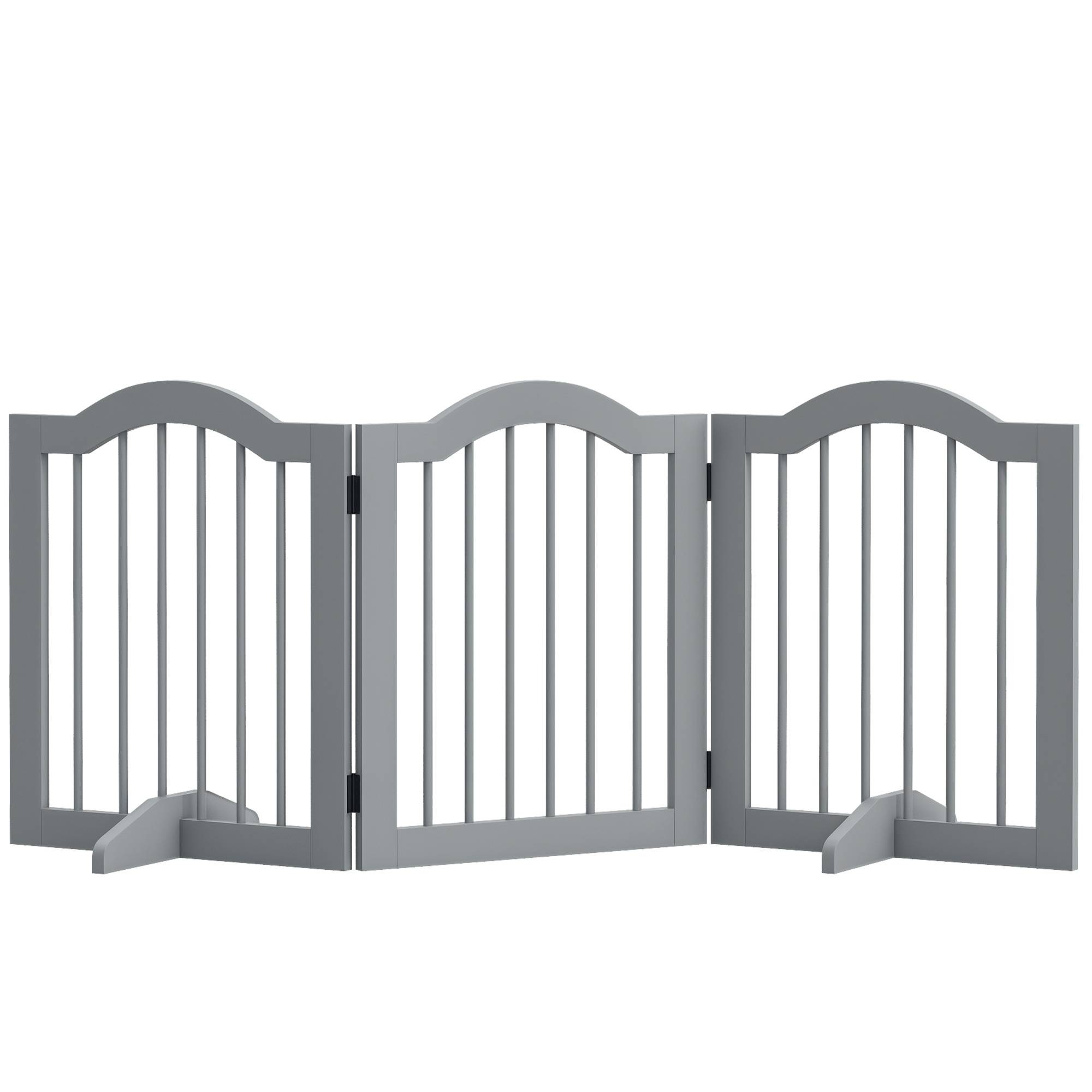 Barrière pour chien 3 parties, 154,5 x 61 cm, pliable avec porte, 2 pieds, gris clair - Image 1