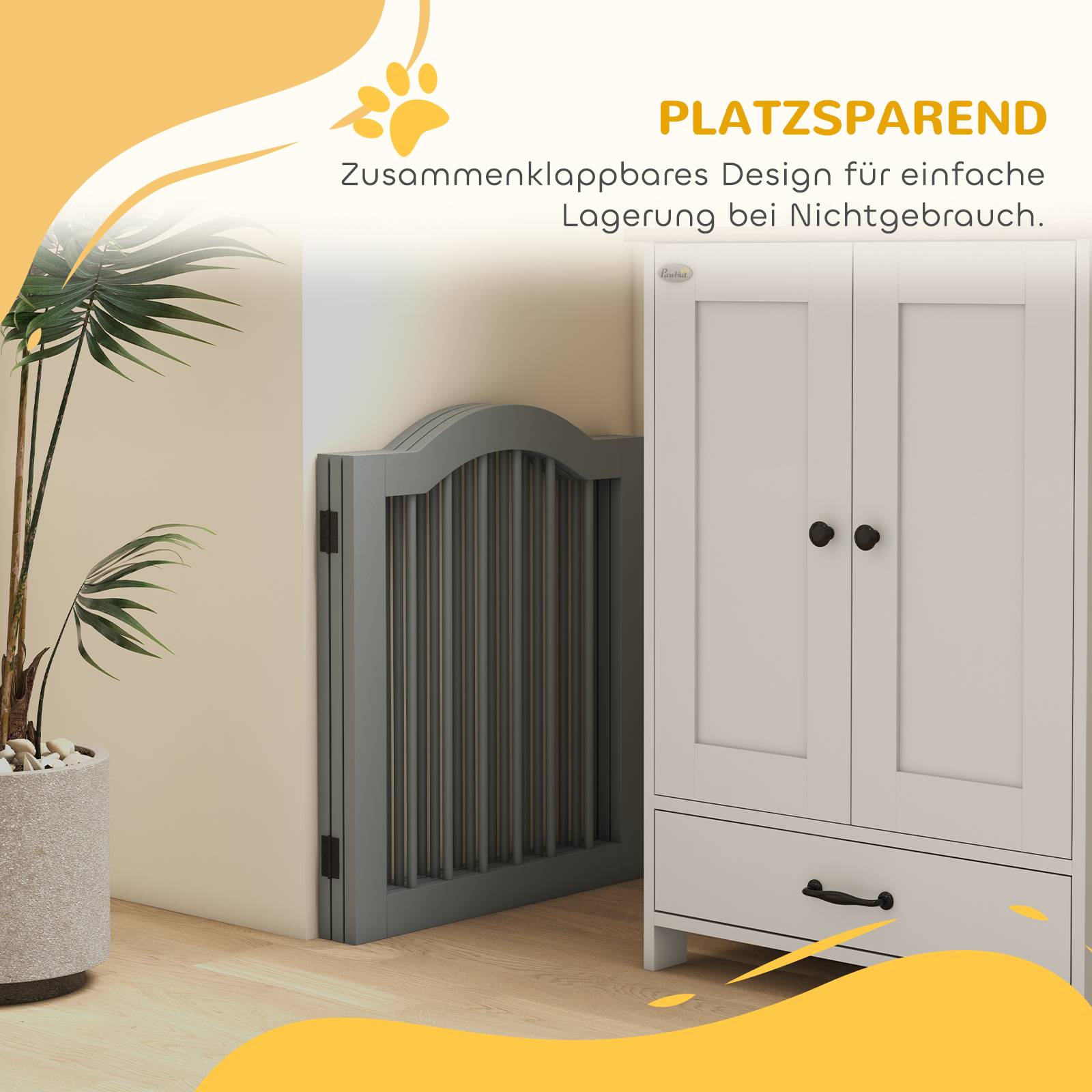Barrière pour chien 3 parties, 154,5 x 61 cm, pliable avec porte, 2 pieds, gris clair - Image 7