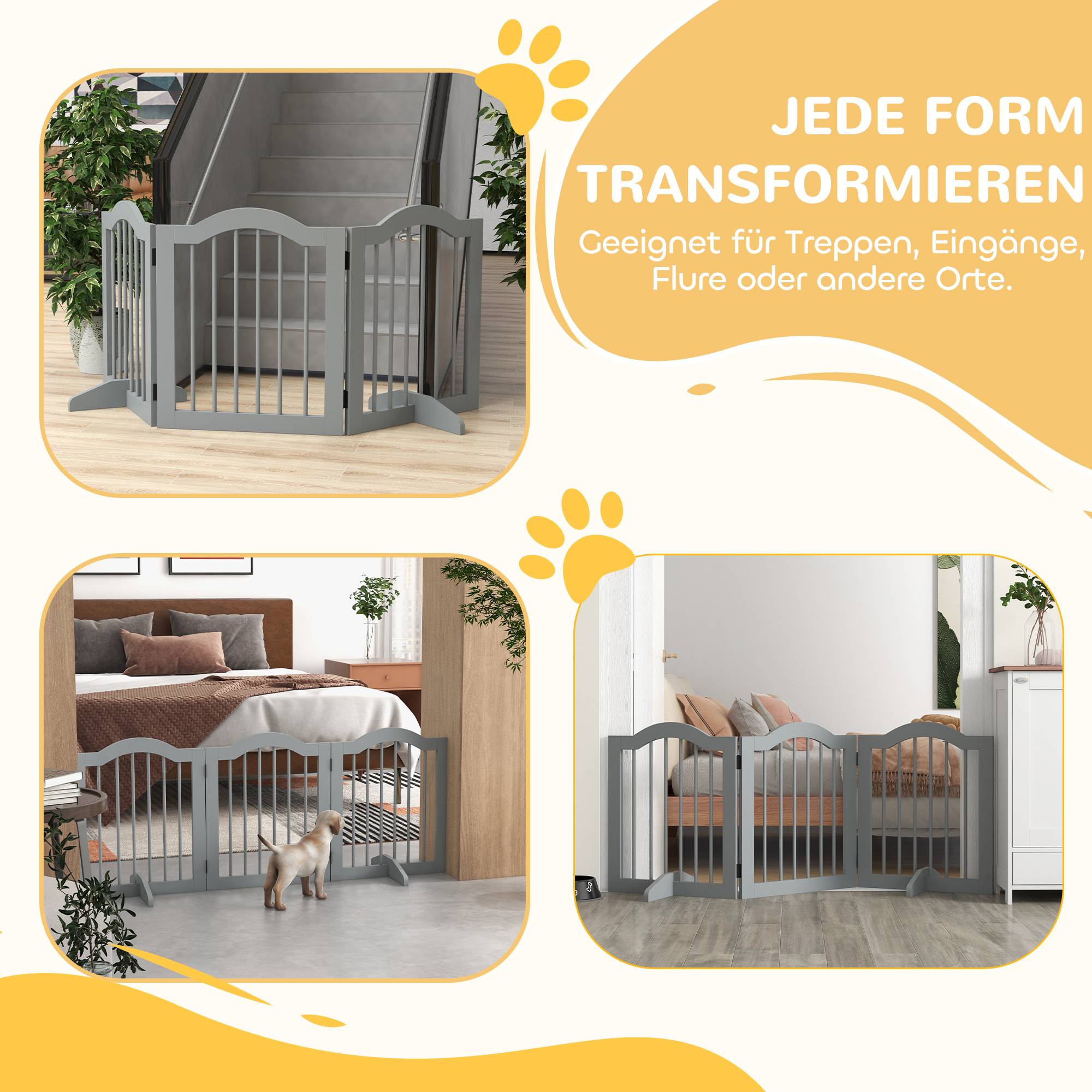 Barrière pour chien 3 parties, 154,5 x 61 cm, pliable avec porte, 2 pieds, gris clair - Image 10