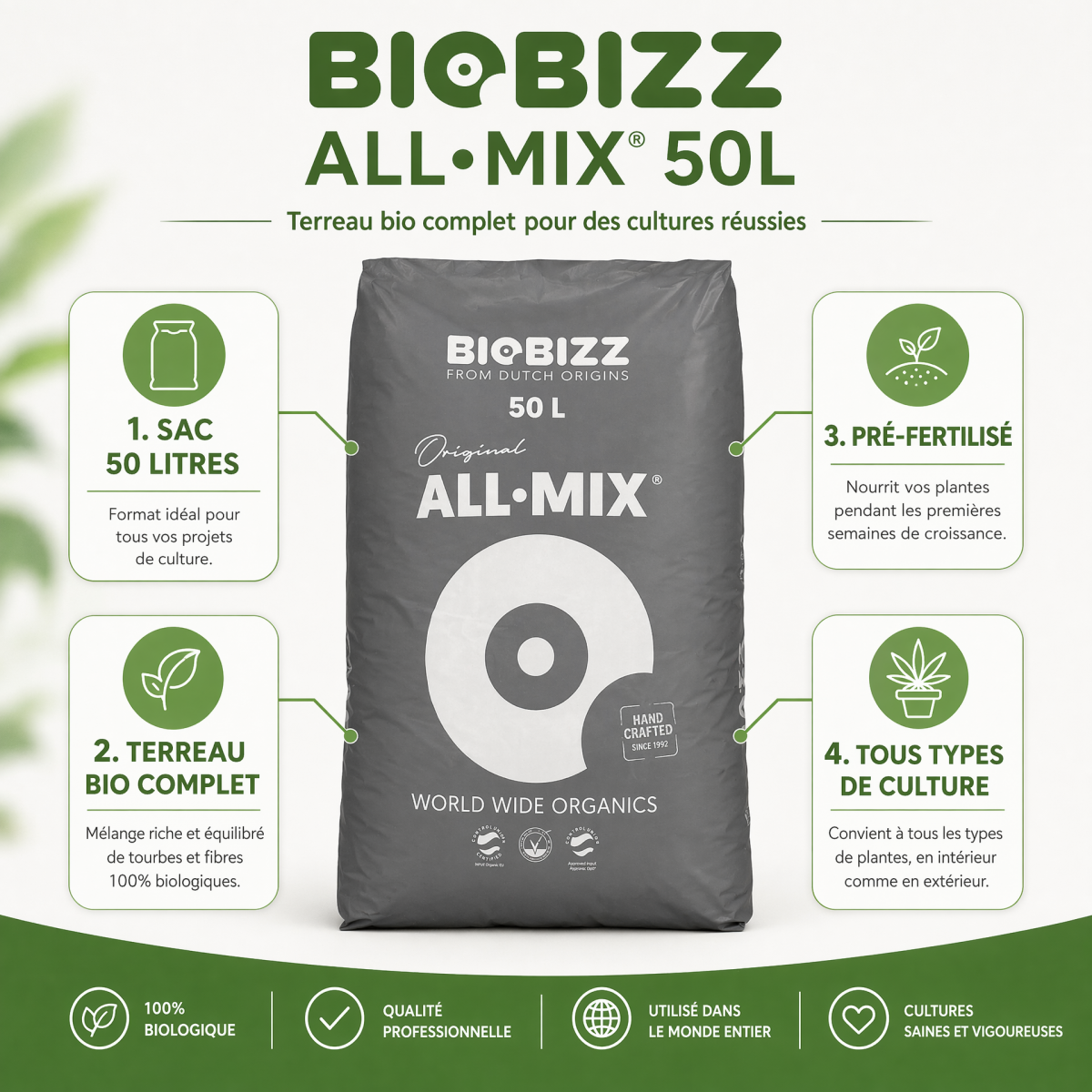 Terreau ALL.MIX en sac de 50 litres - BIOBIZZ - Image 5