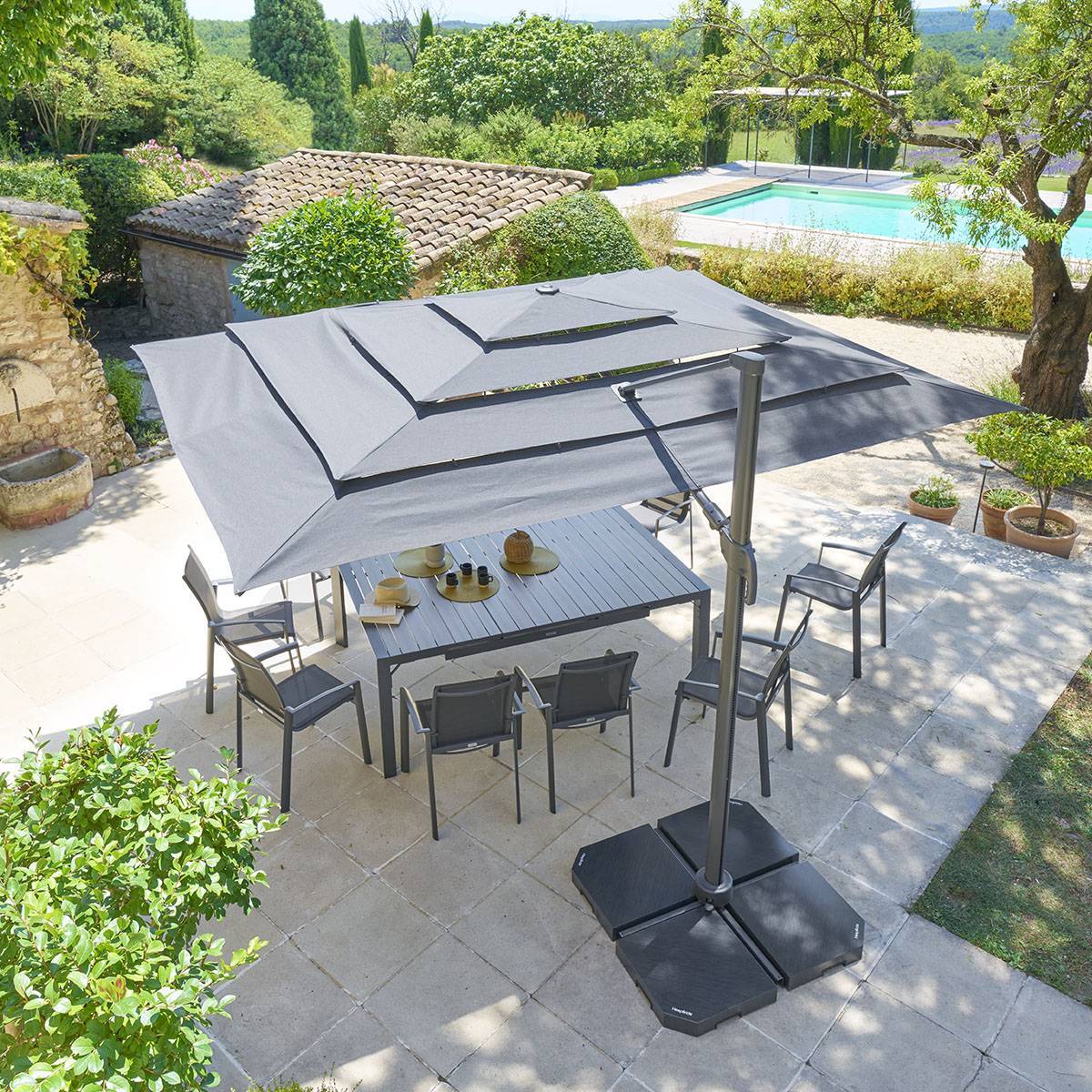 Hesperide - Parasol déporté rectangulaire multi-toile "Melhia" anthracite 4x3m - Hespéride - Image 1