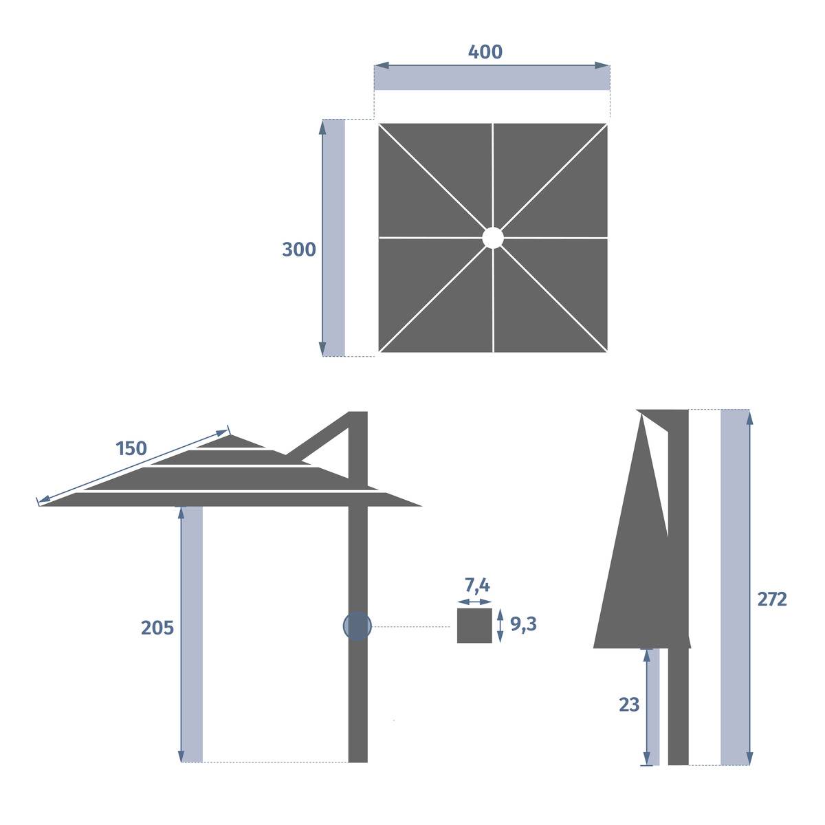 Hesperide - Parasol déporté rectangulaire multi-toile "Melhia" anthracite 4x3m - Hespéride - Imagen 9
