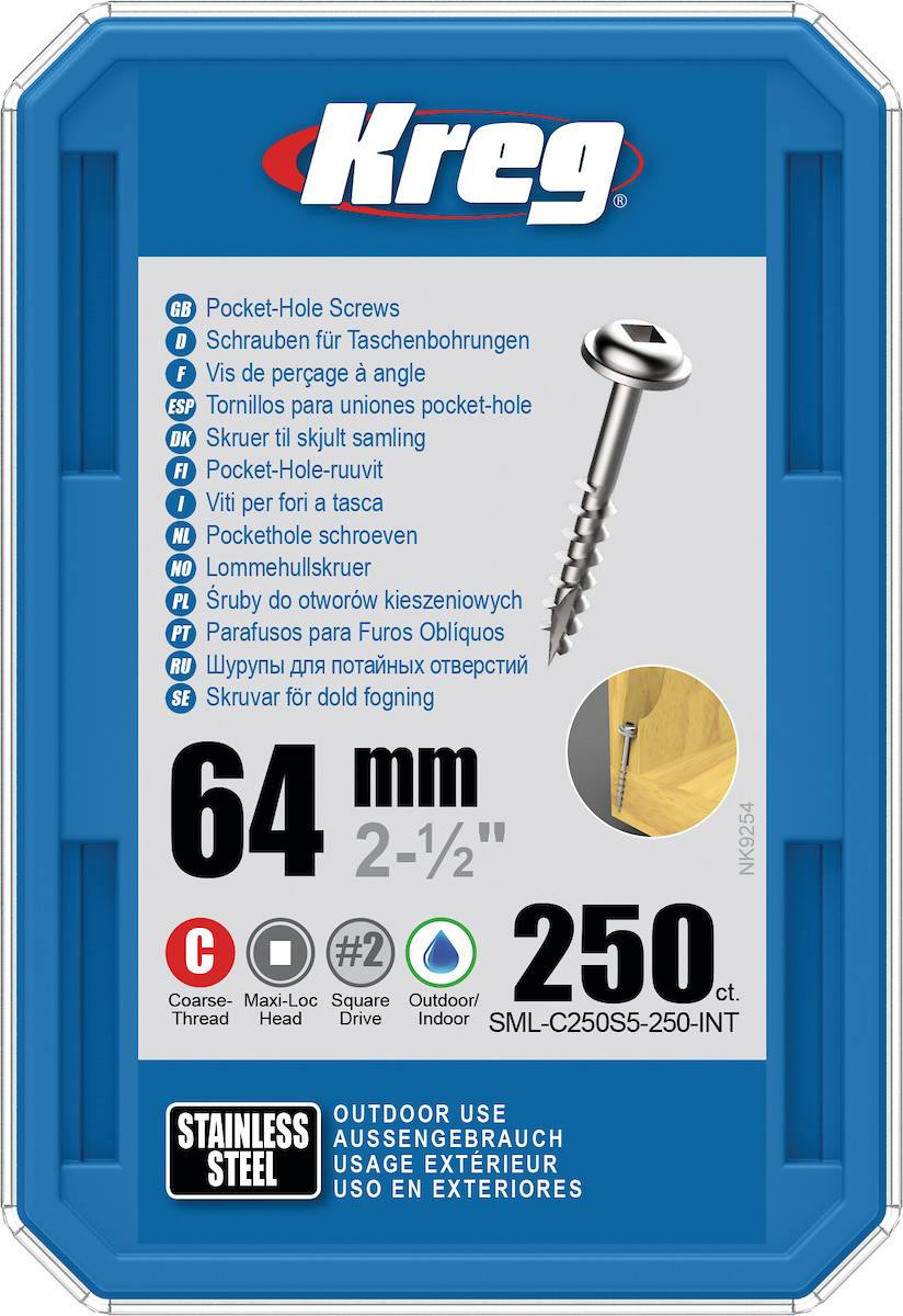 Vis à trous de poche 64 mm Inox Maxi-Loc, Filetage épai, 250 - KREG - SML-C250S5-250-INT