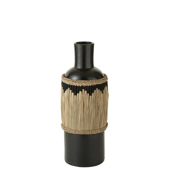 J-Line - Vase poterie noir motifs terracotta/herbes 28x28x75 cm - J-Line