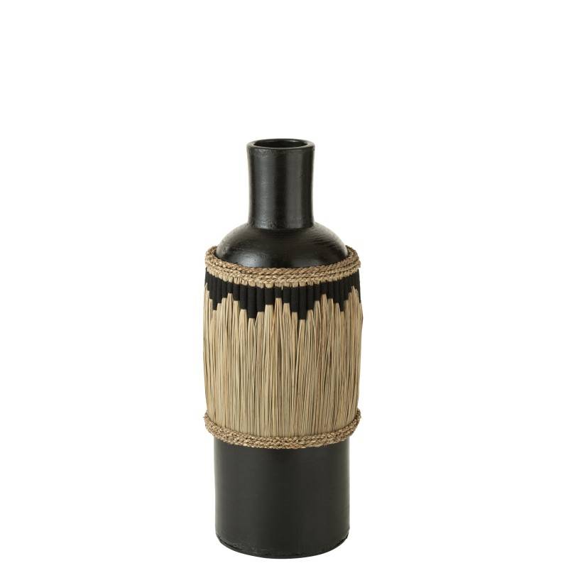 J-Line - Vase poterie noir motifs terracotta/herbes 28x28x75 cm - J-Line