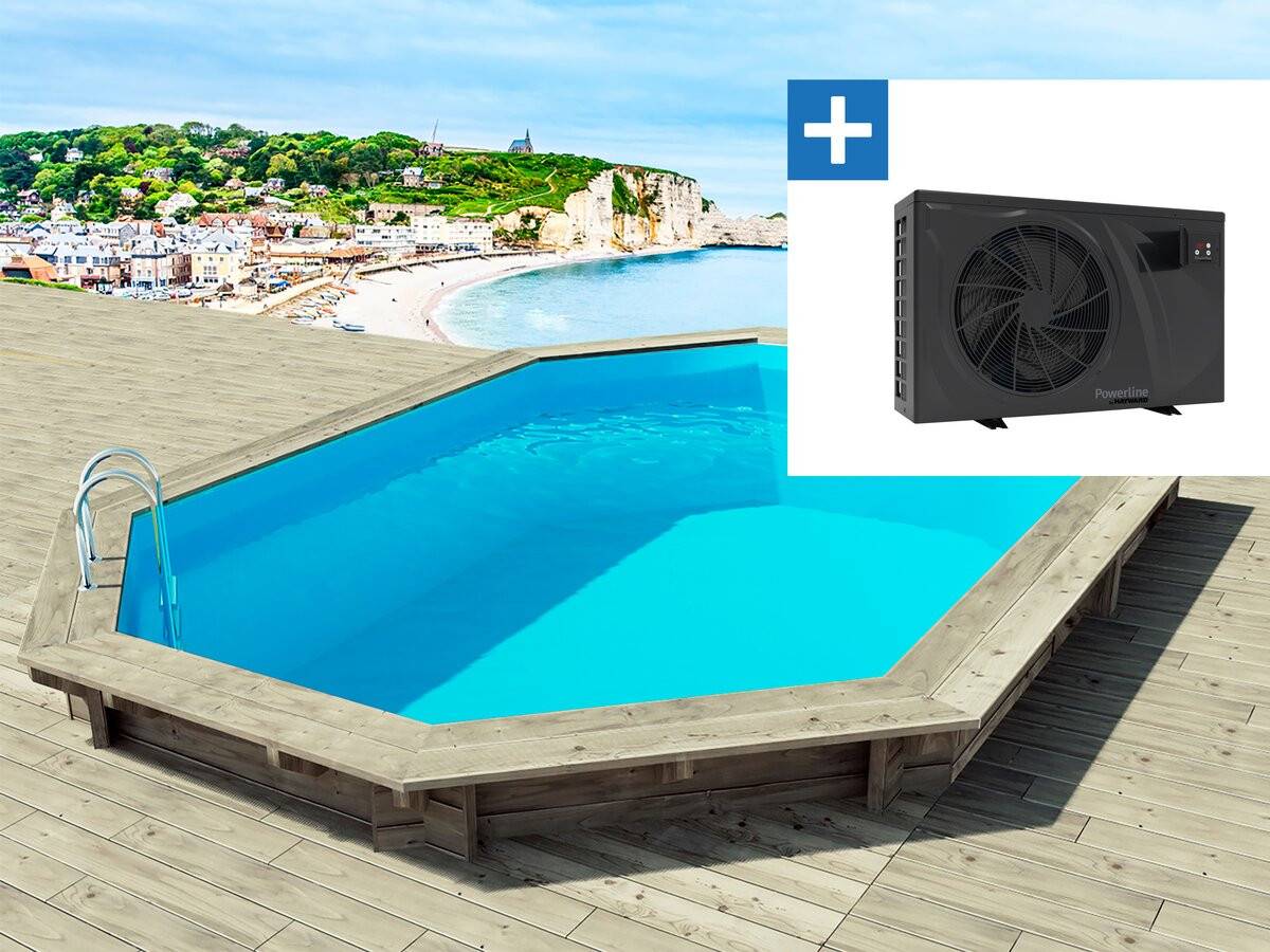 Piscine Bois " Brazilia 130 "  5.86 X 3.86 X 1.31 M + Pompe à Chaleur 6 Kw/h Inverter "powerline By Hayward" - Noir -habitat Et Jardin - Imagen 1