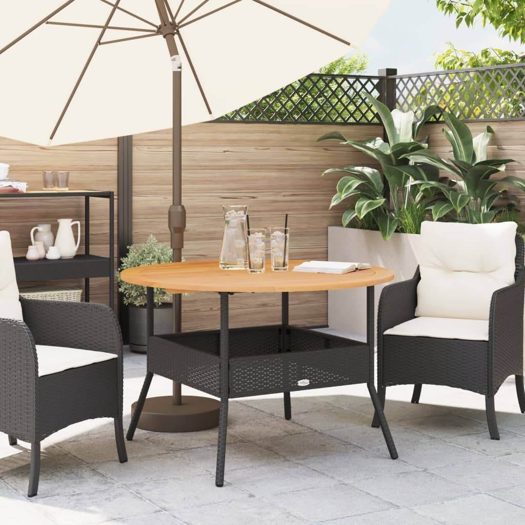 PANGIVO - Table de jardin en résine tressée noire avec dessus en bois d'acacia 110 x 71 cm - PANGIVO - Image 3