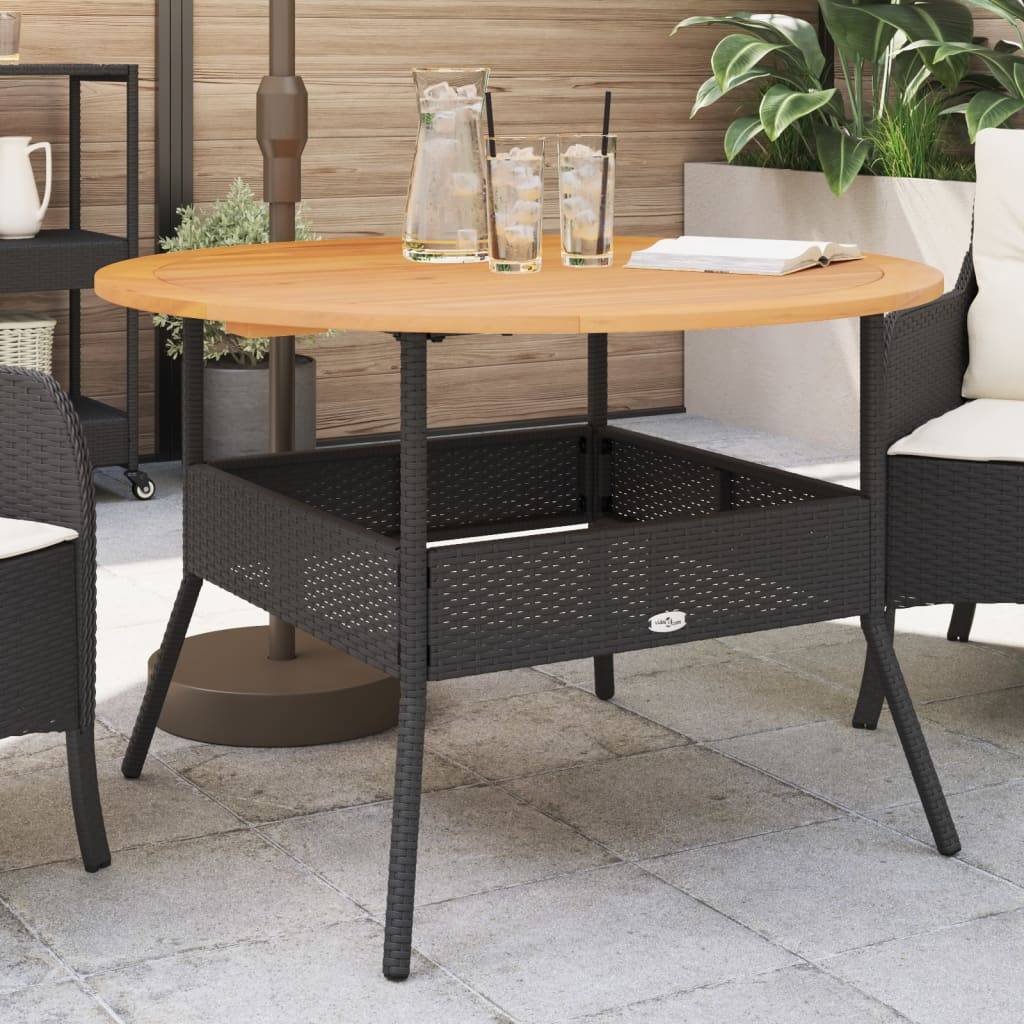 PANGIVO - Table de jardin en résine tressée noire avec dessus en bois d'acacia 110 x 71 cm - PANGIVO - Image 1