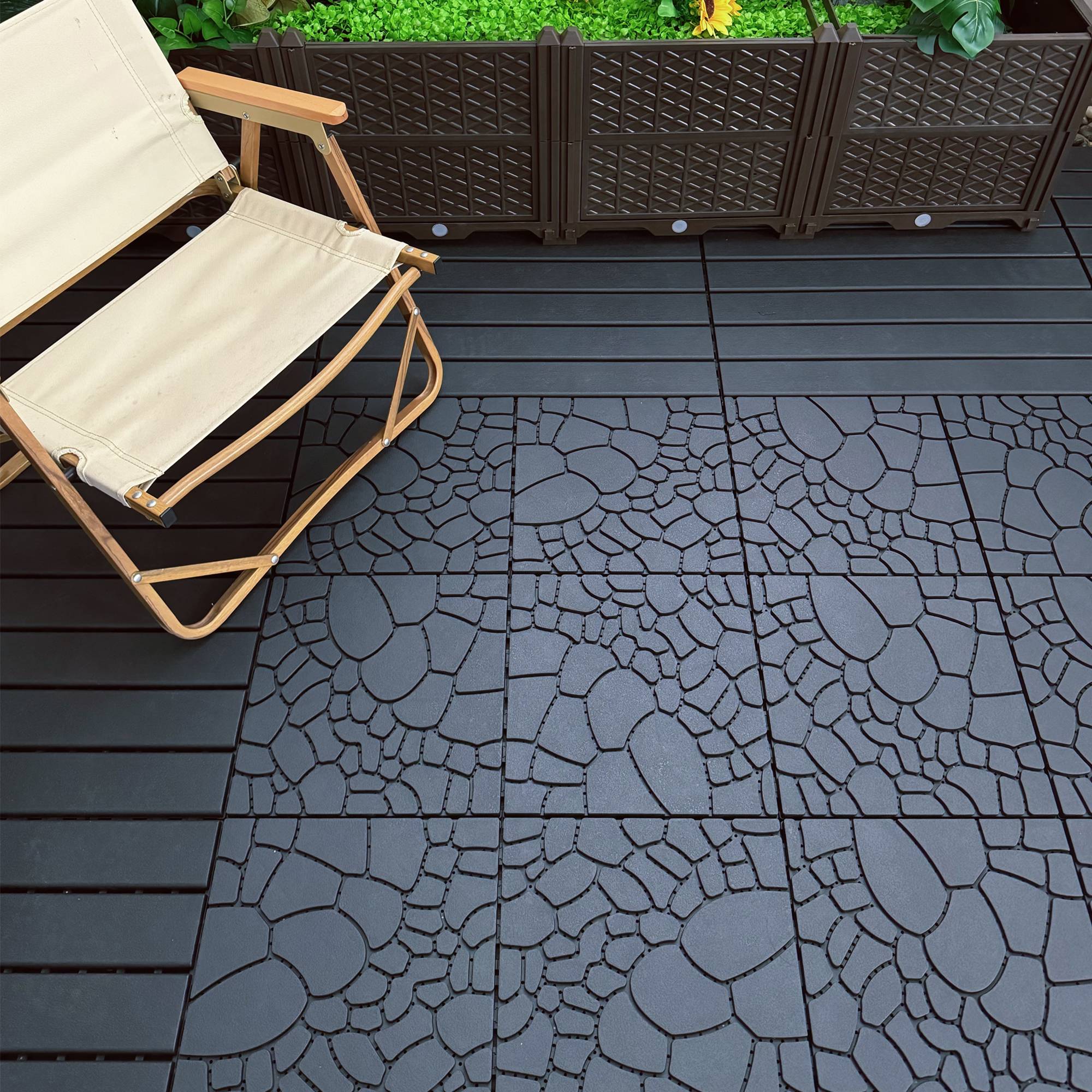 Dalles Terrasse Clipsables Polypropylène Jardin Balcon Aspect Pierre 30x30cm Gris 44pcs - ComfortXL Outdoor Living - Image 1
