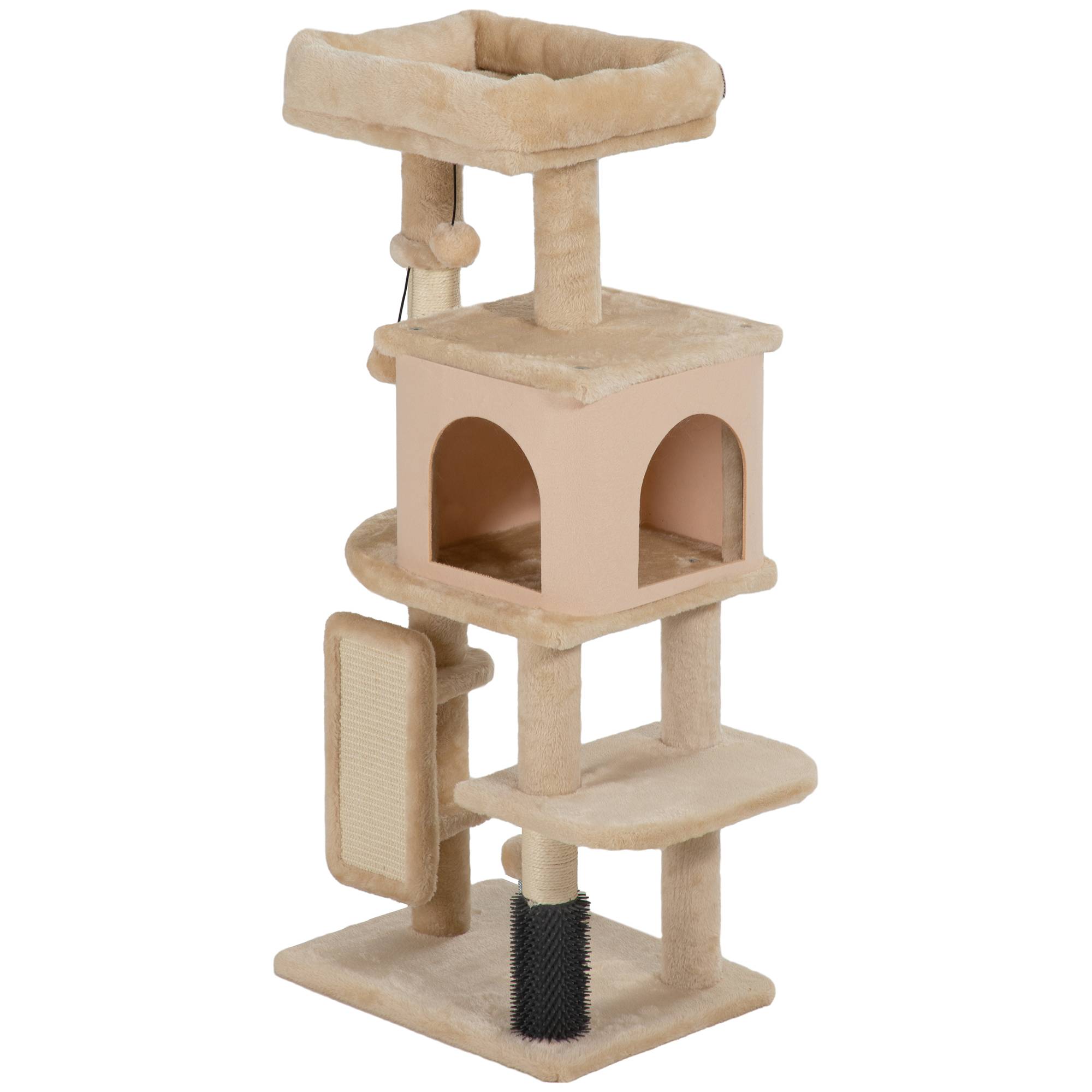 Arbre à Chat Compact en Bois avec Niche et Plateformes Griffoir 104 cm Beige - ComfortXL Outdoor Living - Image 2
