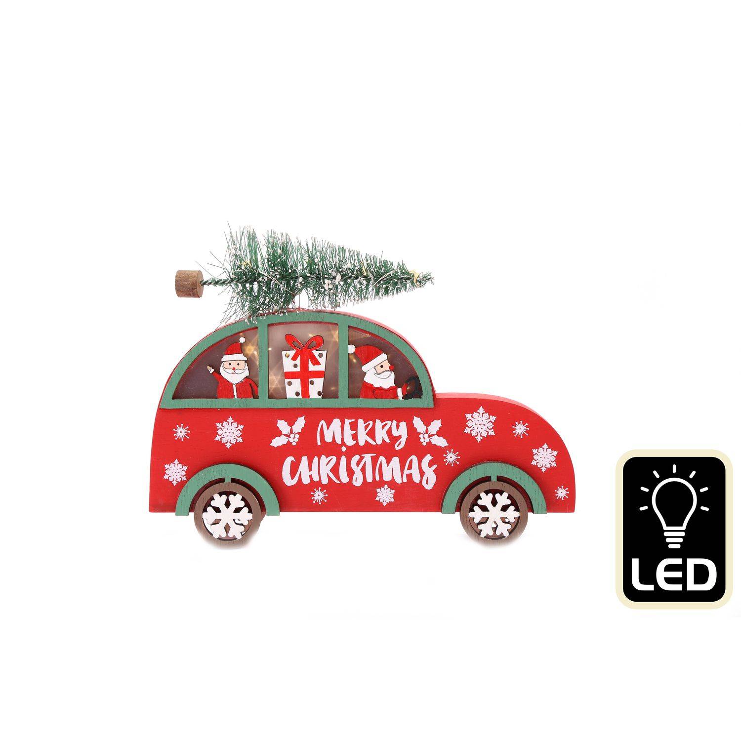 Sans Marque - Décoration lumineuse Sapin sur voiture de Noël 20 cm - Rouge - Toilinux