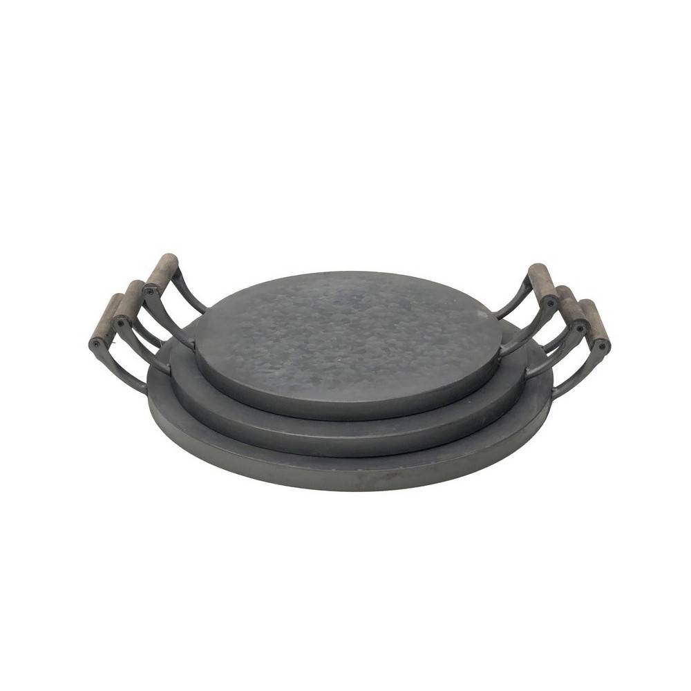 Set de 3 plateaux en zinc gris d.30.5-35.5-40.5 cm Chemin de campagne - Imagen 1