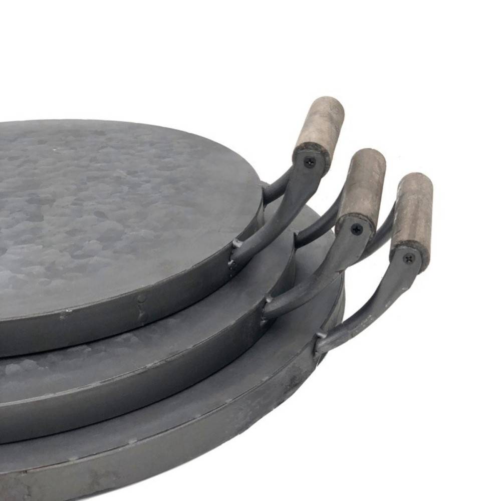 Set de 3 plateaux en zinc gris d.30.5-35.5-40.5 cm Chemin de campagne - Imagen 2
