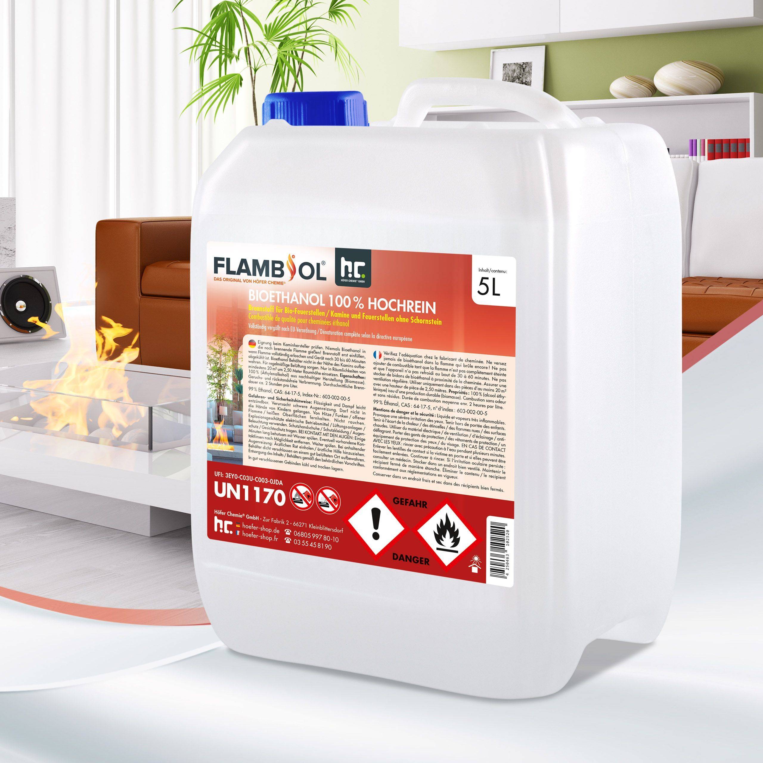 Bioéthanol à 100% dénaturé FLAMBIOL® en bidon de 5 L x 2 - Image 5