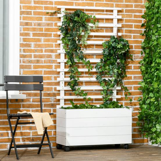 Jardinière avec treillis bois blanc 76 x 30 x 155 cm - PANGIVO - Image 3