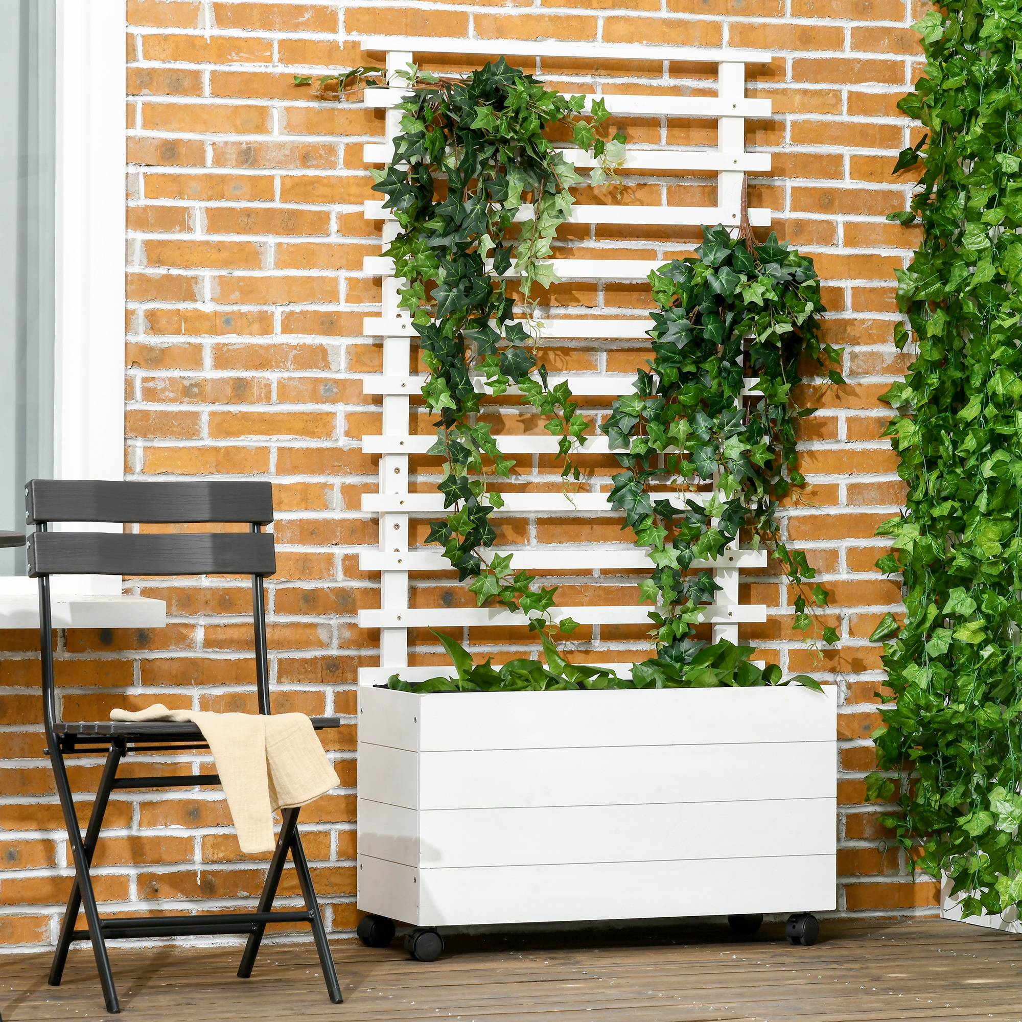 Jardinière avec treillis bois blanc 76 x 30 x 155 cm - PANGIVO - Image 3