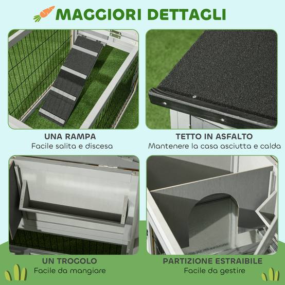 Clapier lapin bois extérieur 2 niveaux toit ouvrant rampe gris clair 150x52x68cm - ComfortXL Outdoor Living - Image 9