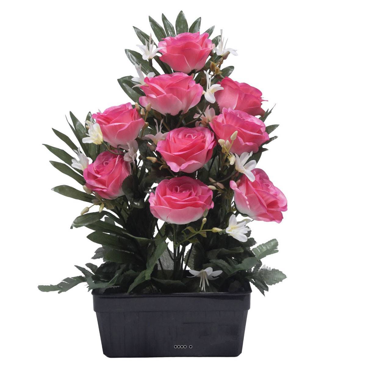 Artificielles - Jardinière fleurs artificielles Rose et Mini fleurs Rose pour la Toussaint - couleur: Rose 715 - Imagen 2