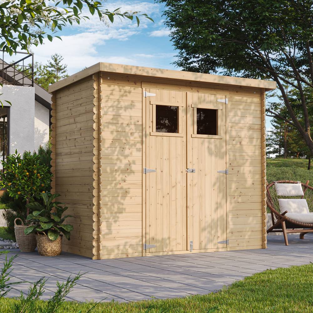 Timbela - Abri de jardin en bois l239xL142xH200 cm / 2.63 m² avec sol traité - Stockage extérieur - 19 mm d’épaisseur - Timbela M310+M310G - Imagen 1