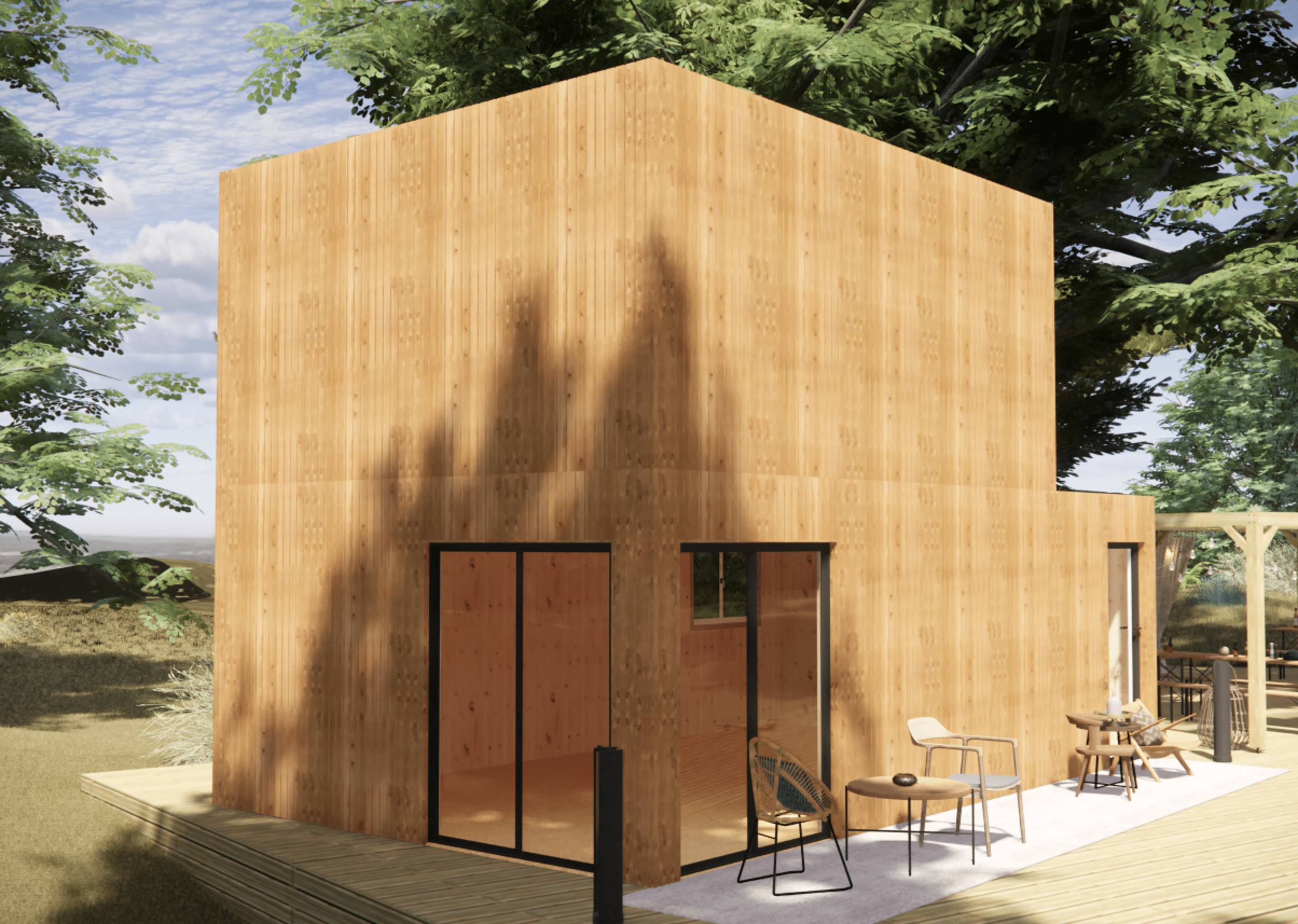 Studio de jardin RE2020 en bois 7,7 x 4,6 x 2,7 m / isolation RE2020 avec mezzanine et terrasse - Image 1