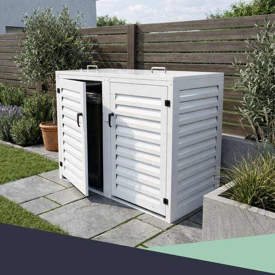 Cache Poubelle Extérieur Double en Aluminium thermolaqué - Abri pour 2 conteneurs 120 Litres – Blanc RAL 9010 - Image 8