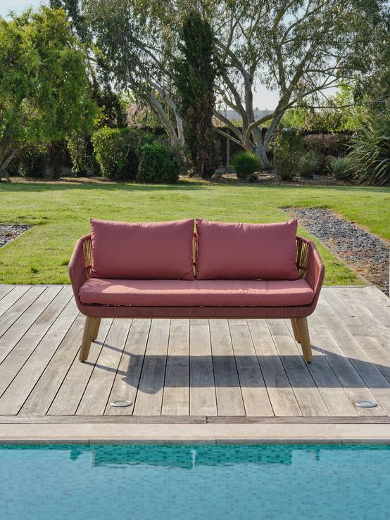 Dcb Garden - Salon de jardin bas 5 pl en bois d' et corde tissée - Marron - BAHIA - Image 8