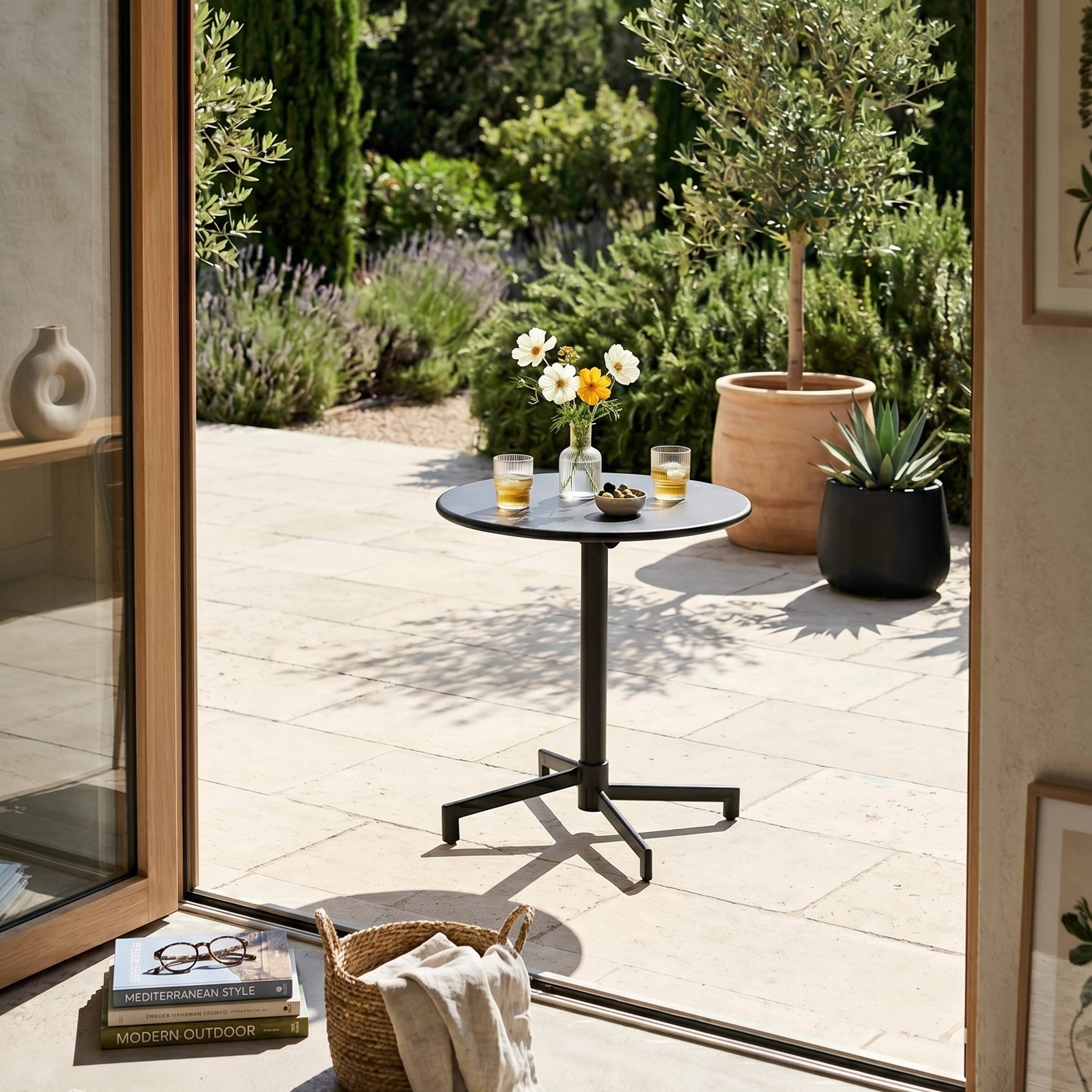 Oviala - Table de jardin ronde bistrot avec plateau rabattable 70 cm anthracite Palavas - Oviala - Image 3