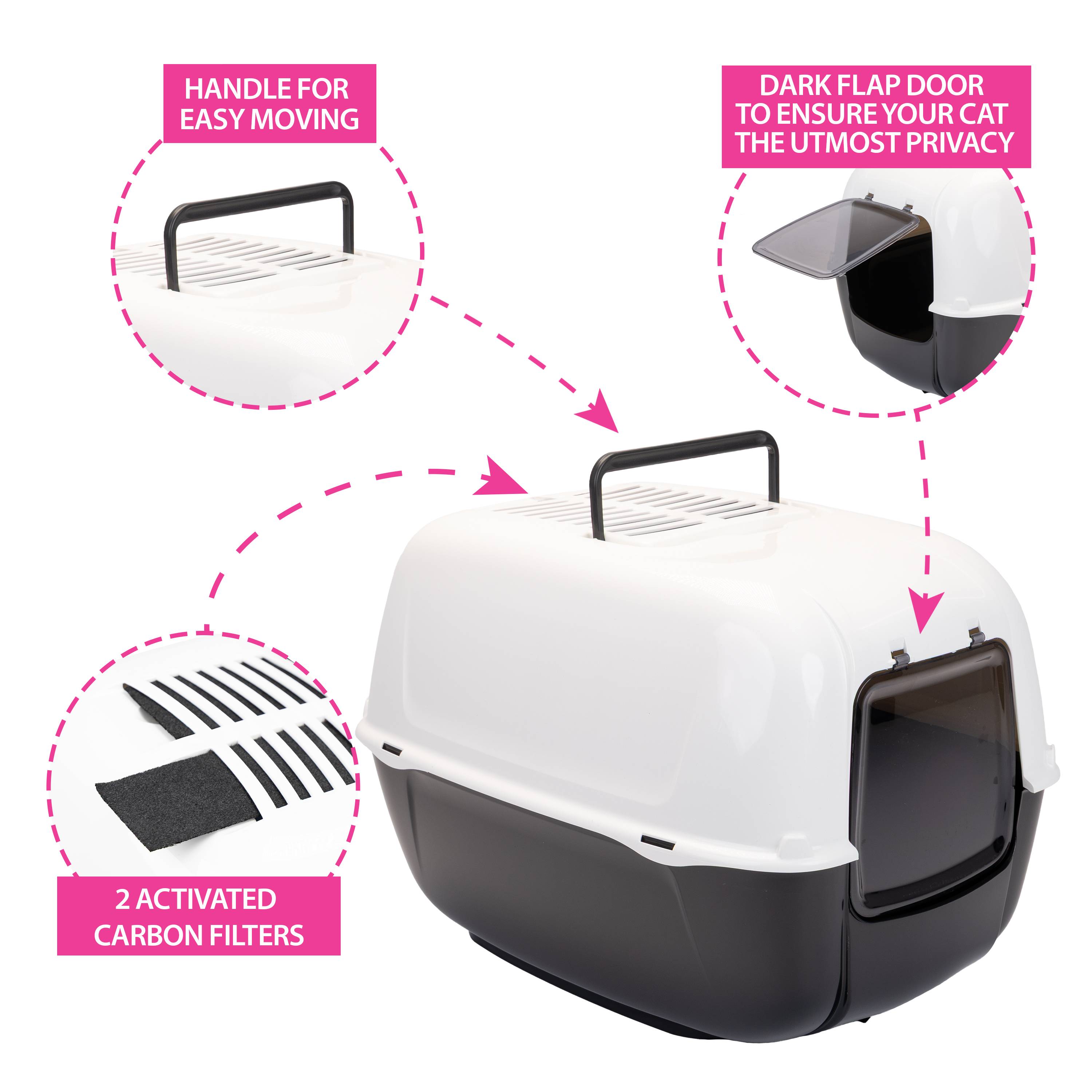 Ferplast - Ferplast Bac Litiere pour Chat, Maison de toilette pour Chat, 2 filtres à charbon actif anti-odeur inclus, Porte battante obscurcie, 39,5 x 52,5 x h - Imagen 5