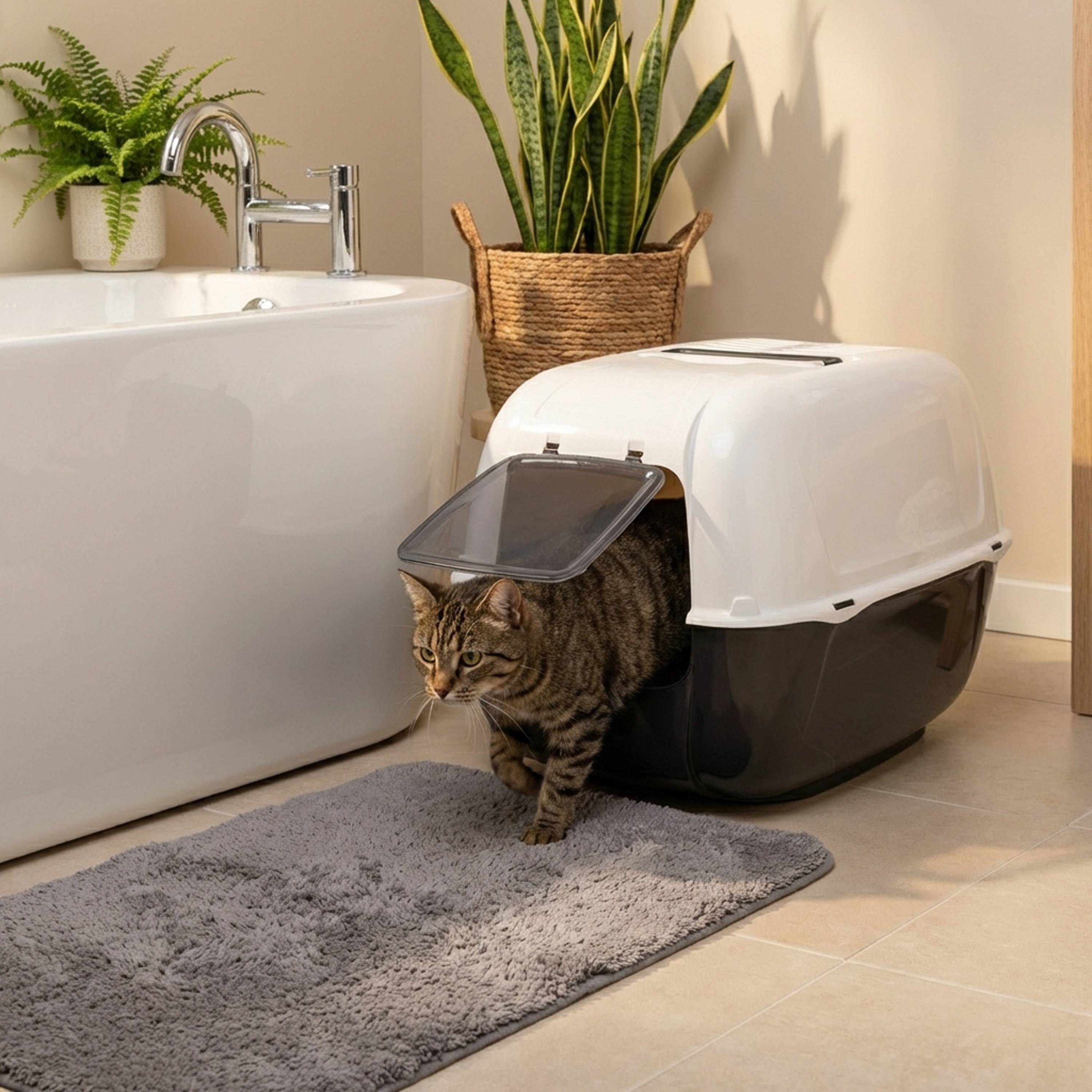 Ferplast - Ferplast Bac Litiere pour Chat, Maison de toilette pour Chat, 2 filtres à charbon actif anti-odeur inclus, Porte battante obscurcie, 39,5 x 52,5 x h - Imagen 3