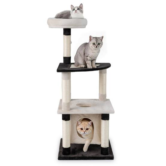 Arbre à Chat Multi-Niveaux Tour Moderne pour Chats avec Poteaux et Panneau à Griffer en Sisal - Image 1