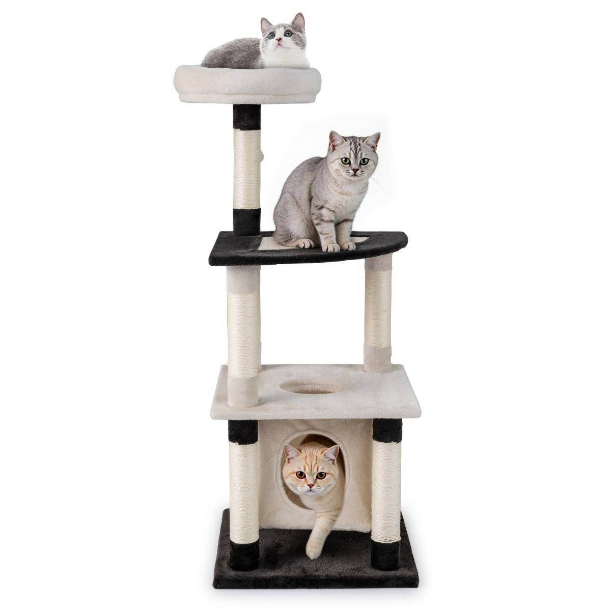 Arbre à Chat Multi-Niveaux Tour Moderne pour Chats avec Poteaux et Panneau à Griffer en Sisal - Image 1