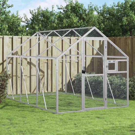 Cage Oiseaux Aluminium Longue Résistante Argent 179x300x185cm - ComfortXL Outdoor Living - Image 1