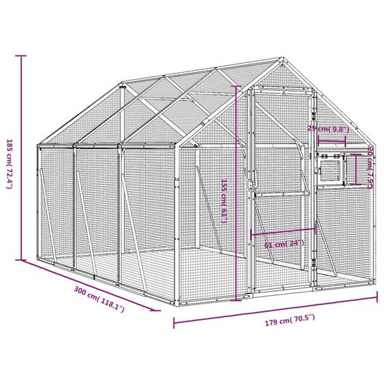 Cage Oiseaux Aluminium Longue Résistante Argent 179x300x185cm - ComfortXL Outdoor Living - Image 7