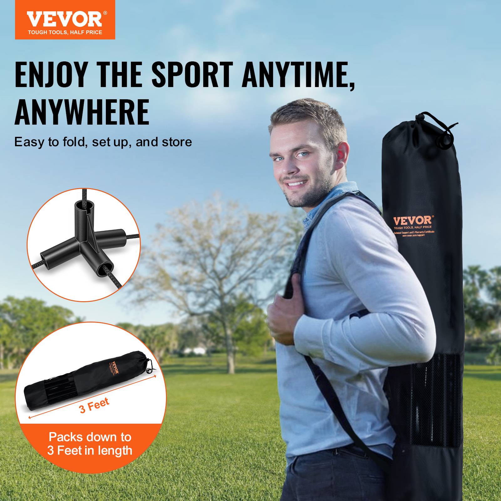 VEVOR Filet badminton volley-ball pickleball 510 cm, poteaux, hauteur réglable. Sac transport. - Image 2