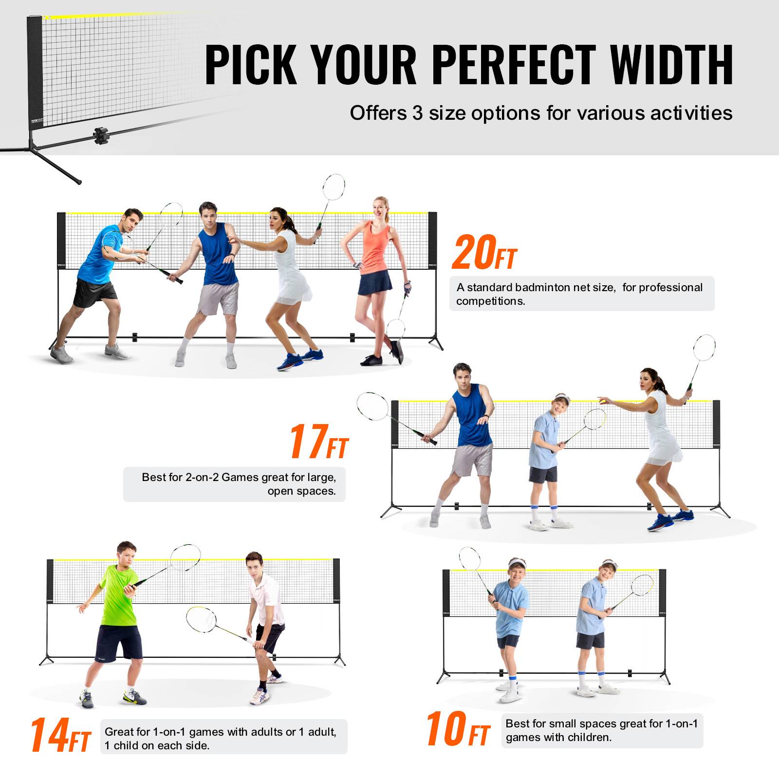 VEVOR Filet badminton volley-ball pickleball 510 cm, poteaux, hauteur réglable. Sac transport. - Image 3