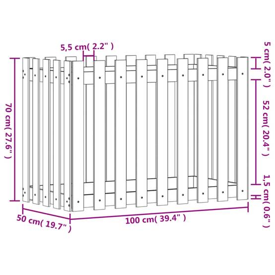 Jardinière | Lit surélevé de jardin design de clôture 100x50x70cm pin massif - Image 9
