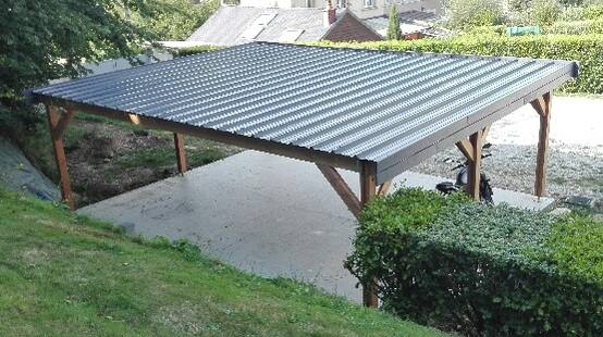 Carport toit plat Bois DOUGLAS Français(Auvent-Abri voiture) avec couverture en acier laqué - Image 1