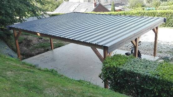 Carport toit plat Bois DOUGLAS Français(Auvent-Abri voiture) avec couverture en acier laqué - Image 1